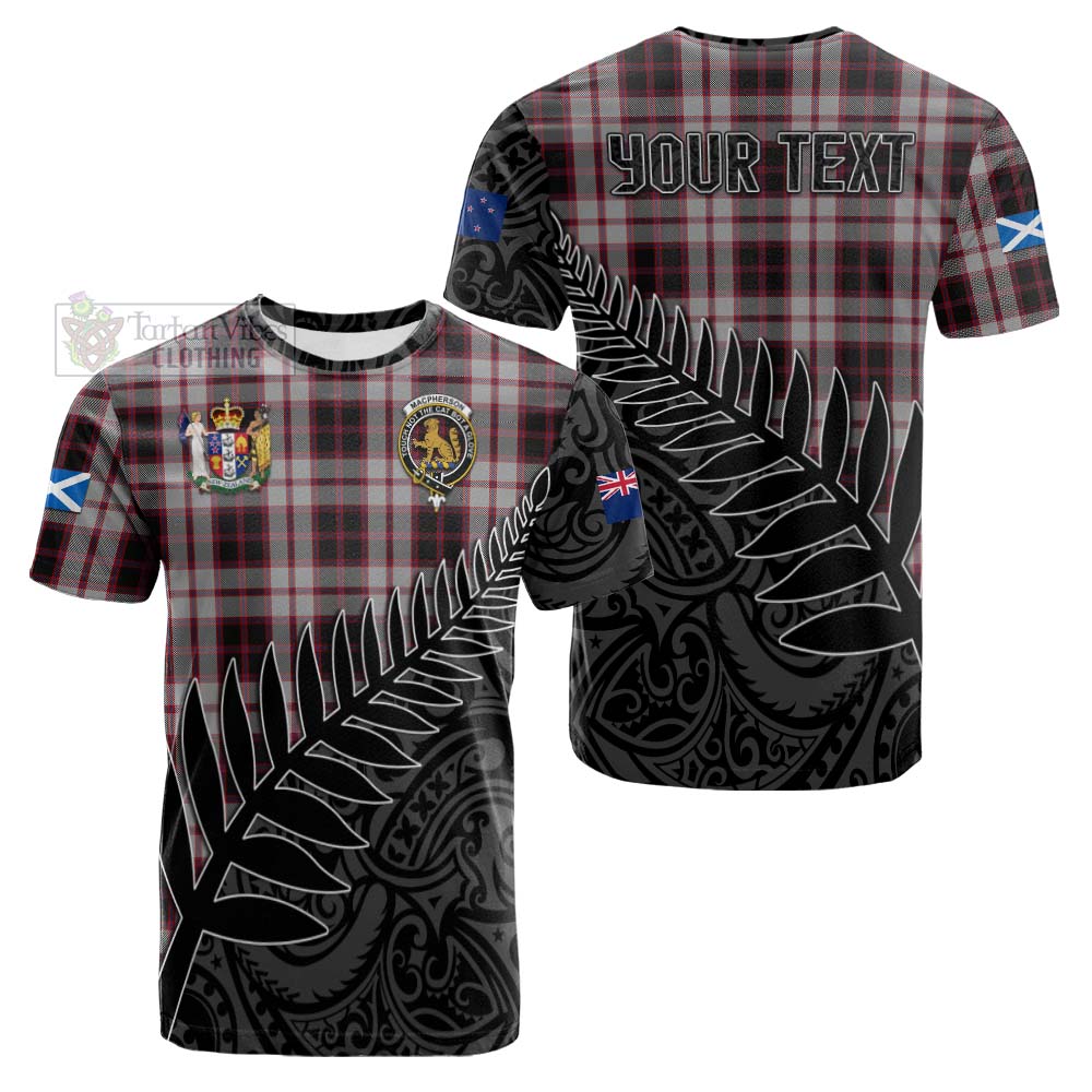 Tartan Vibes Clothing MacPherson (McPherson) Crest Tartan Cotton T-shirt with New Zealand Silver Fern Half Style