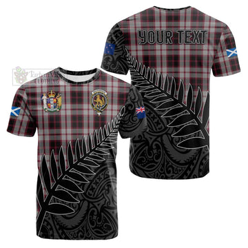 MacPherson (McPherson) Crest Tartan Cotton T-shirt with New Zealand Silver Fern Half Style