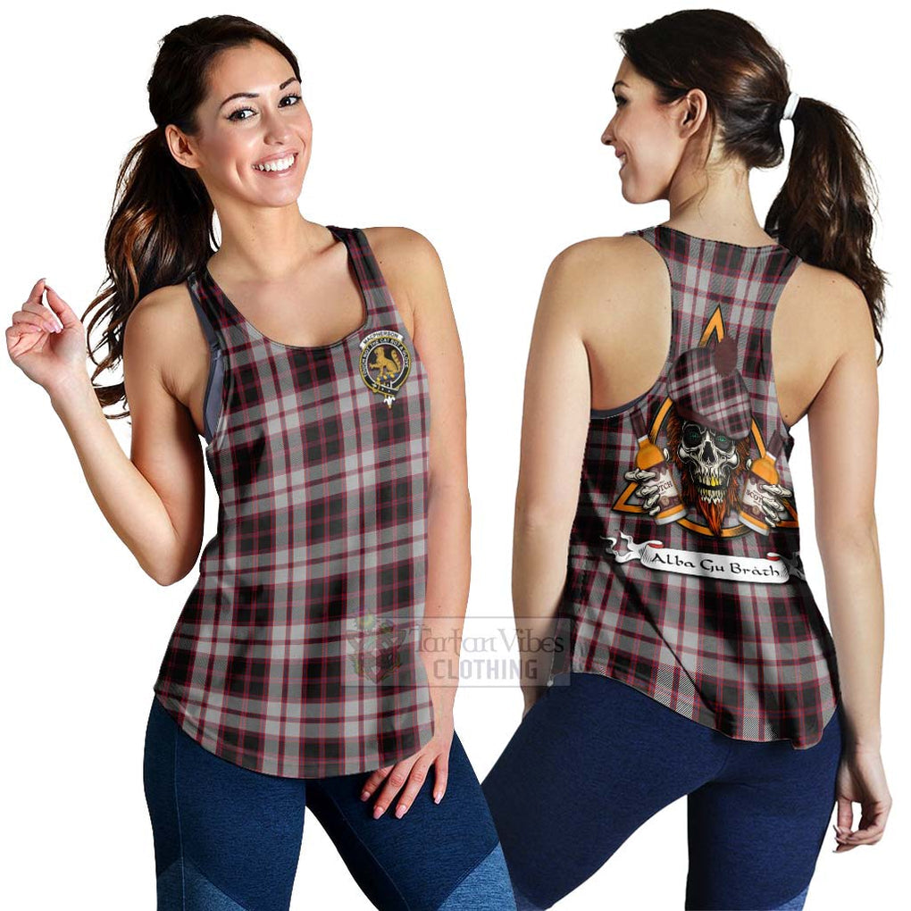 Tartan Vibes Clothing MacPherson (McPherson) Tartan Women's Racerback Tanks with Family Crest and Bearded Skull Holding Bottles of Whiskey