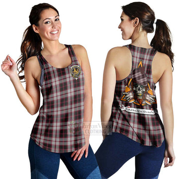 MacPherson (McPherson) Tartan Women's Racerback Tanks with Family Crest and Bearded Skull Holding Bottles of Whiskey