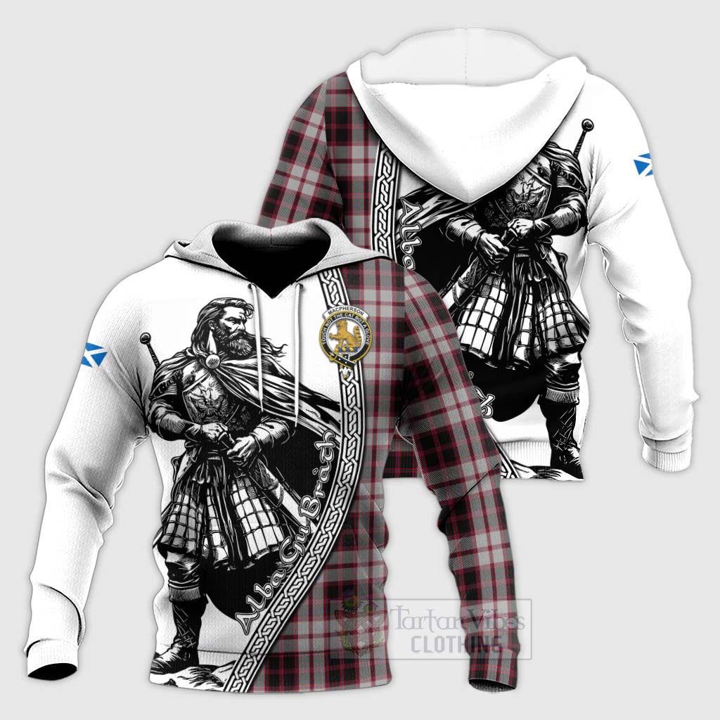 Tartan Vibes Clothing MacPherson (McPherson) Tartan Clan Crest Knitted Hoodie with Highlander Warrior Celtic Style