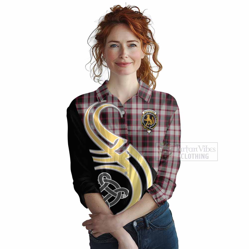 Tartan Vibes Clothing MacPherson (McPherson) Tartan Women's Casual Shirt with Family Crest and Celtic Symbol Style