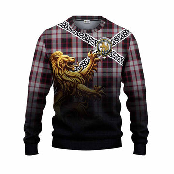 MacPherson (McPherson) Crest Tartan Knitted Sweater with Golden Lion Emblem Celtic Style Unisex - Tartan Vibes Clothing