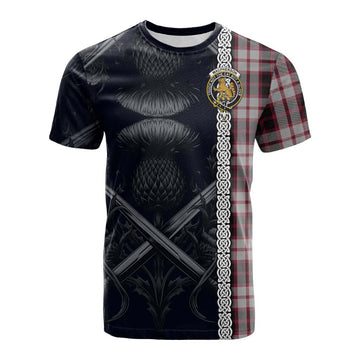 MacPherson (McPherson) Tartan Cotton T-shirt with Family Crest Cross Sword Thistle Celtic Vibes