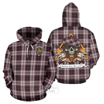 MacPherson (McPherson) Tartan Hoodie with Family Crest and Bearded Skull Holding Bottles of Whiskey