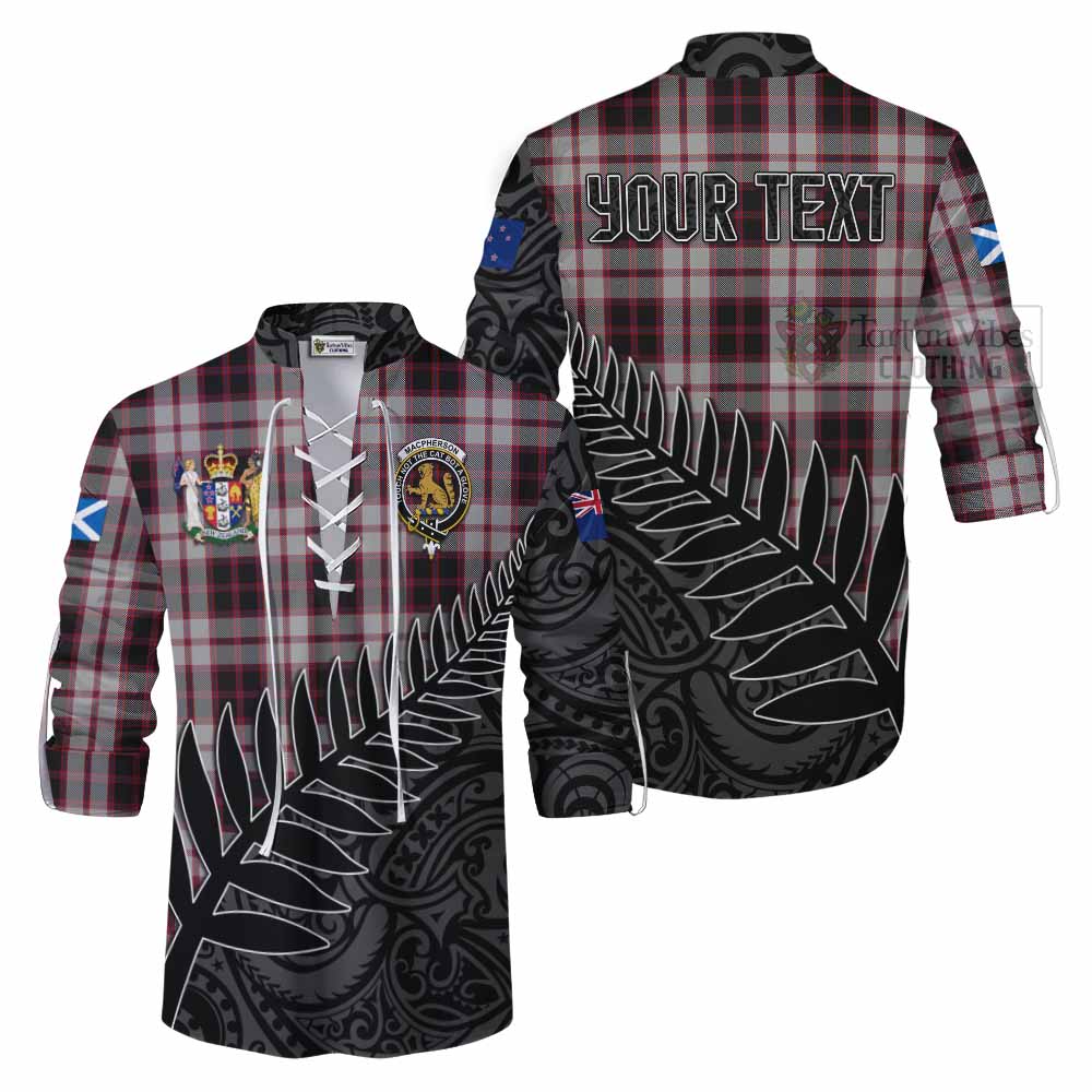 Tartan Vibes Clothing MacPherson (McPherson) Crest Tartan Ghillie Kilt Shirt with New Zealand Silver Fern Half Style