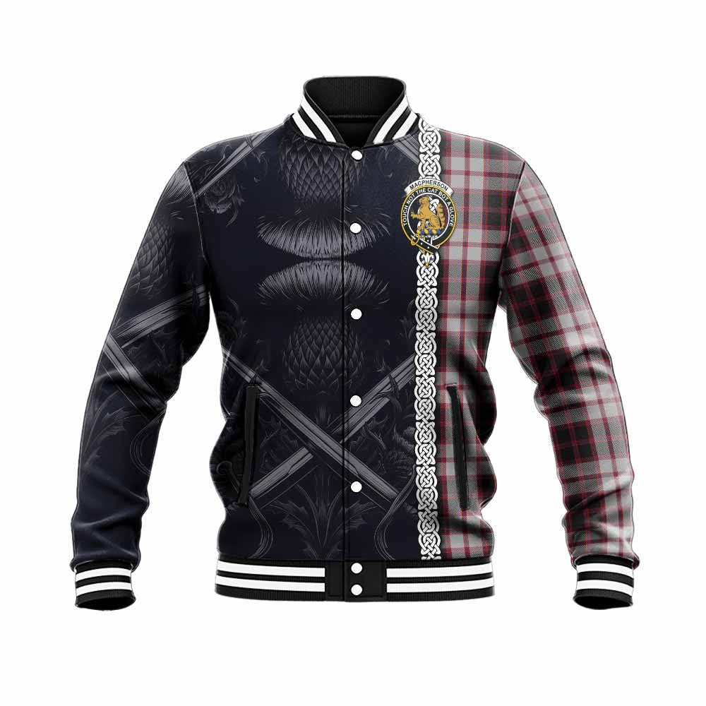 MacPherson (McPherson) Tartan Baseball Jacket with Family Crest Cross Sword Thistle Celtic Vibes Unisex - Tartan Vibes Clothing