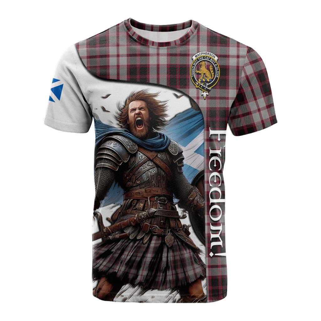 Tartan Vibes Clothing MacPherson (McPherson) Crest Tartan Cotton T-shirt Inspired by the Freedom of Scottish Warrior