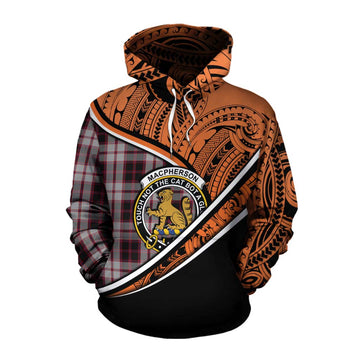 MacPherson (McPherson) Crest Tartan Cotton Hoodie with Polynesian Vibes Style - Orange Version