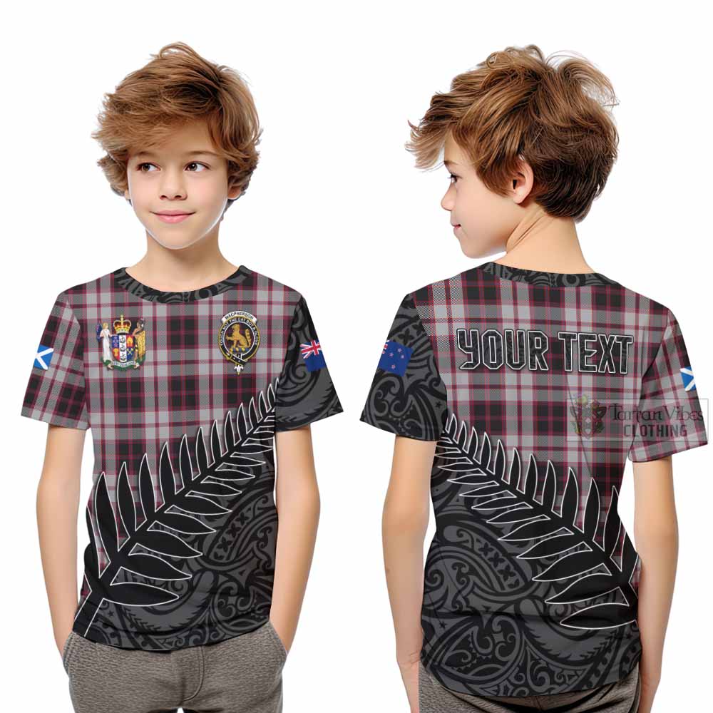 Tartan Vibes Clothing MacPherson (McPherson) Crest Tartan Kid T-Shirt with New Zealand Silver Fern Half Style