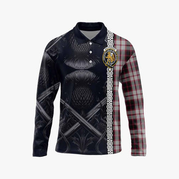 MacPherson (McPherson) Tartan Long Sleeve Polo Shirt with Family Crest Cross Sword Thistle Celtic Vibes