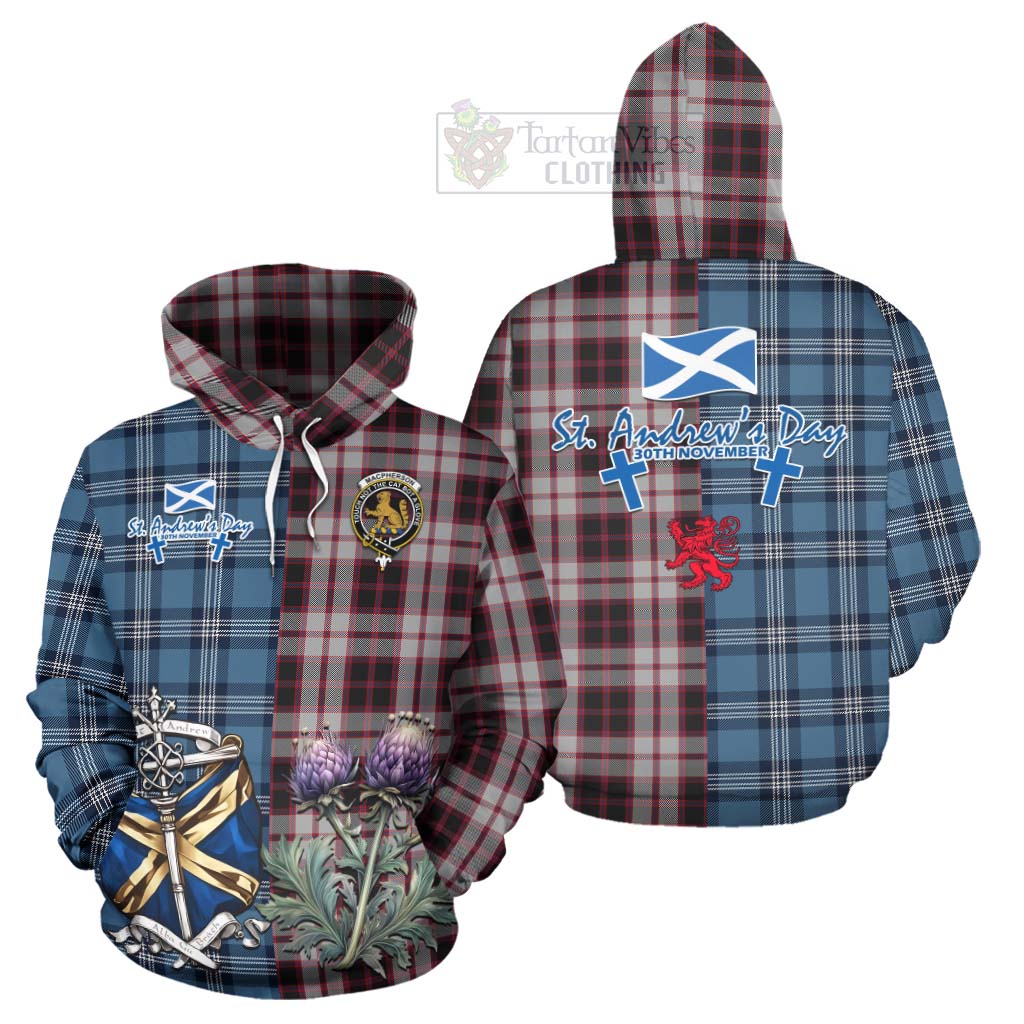 Tartan Vibes Clothing MacPherson (McPherson) Tartan Hoodie Happy St. Andrew's Day Half Tartan Style