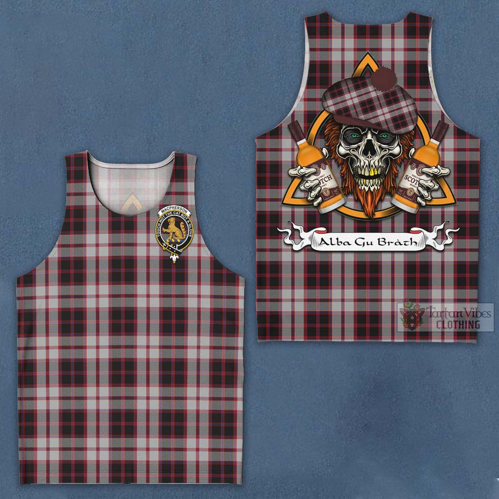 Tartan Vibes Clothing MacPherson (McPherson) Tartan Men's Tank Top with Family Crest and Bearded Skull Holding Bottles of Whiskey