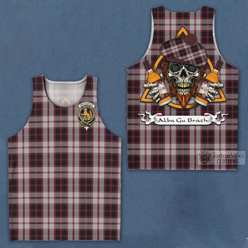 MacPherson (McPherson) Tartan Men's Tank Top with Family Crest and Bearded Skull Holding Bottles of Whiskey