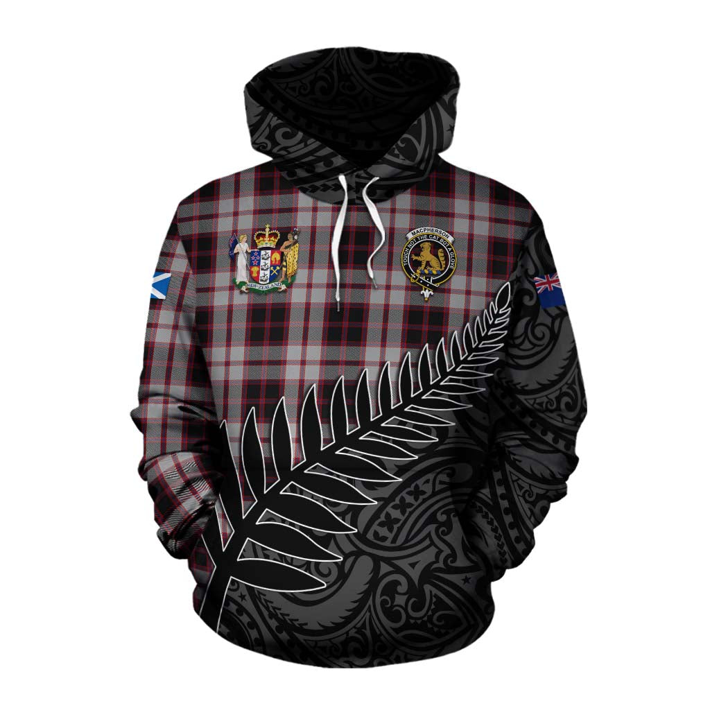 Tartan Vibes Clothing MacPherson (McPherson) Crest Tartan Cotton Hoodie with New Zealand Silver Fern Half Style