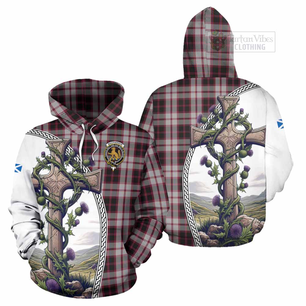 Tartan Vibes Clothing MacPherson (McPherson) Tartan Hoodie with Family Crest and St. Andrew's Cross Accented by Thistle Vines