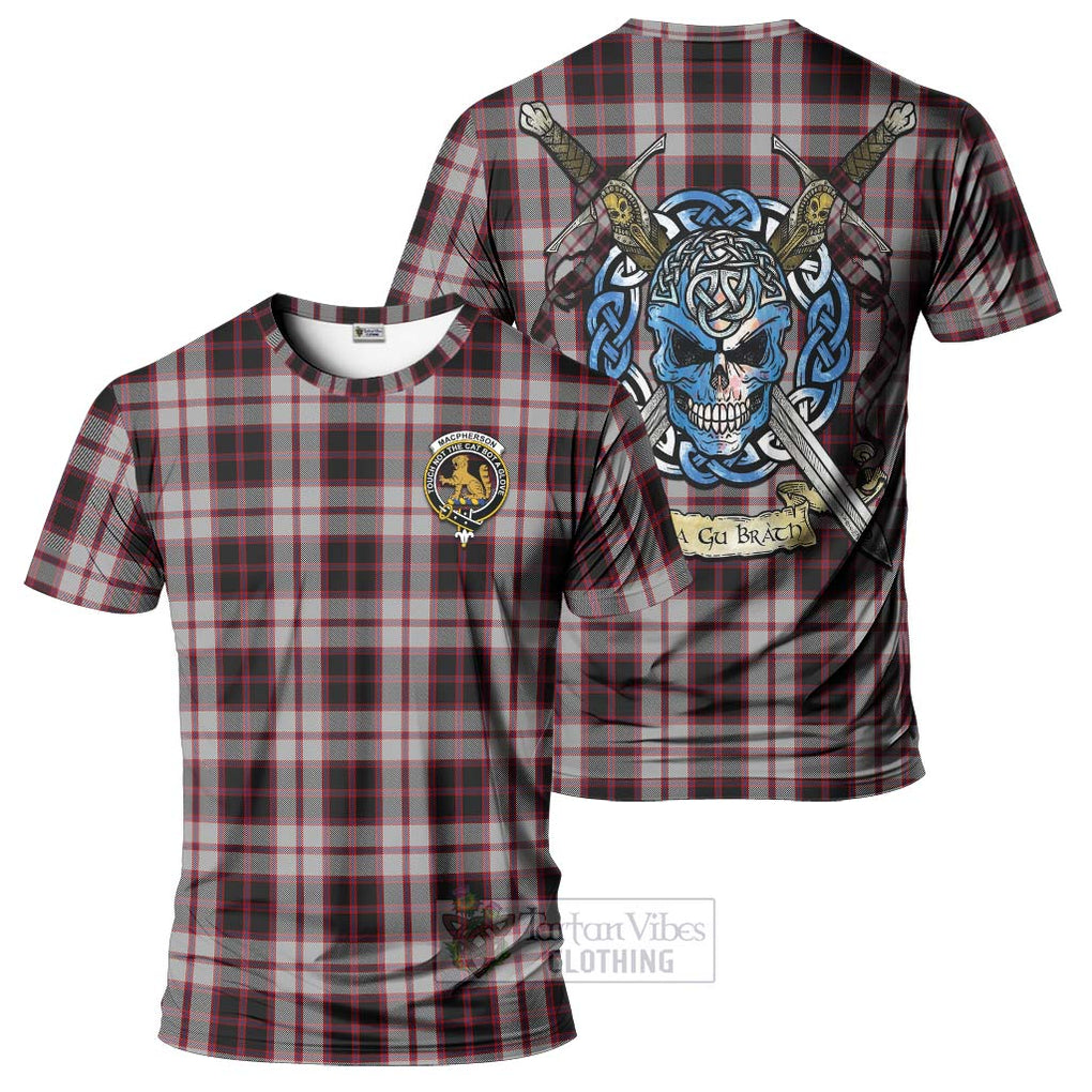 Tartan Vibes Clothing MacPherson (McPherson) Tartan T-Shirt with Family Crest Celtic Skull Style