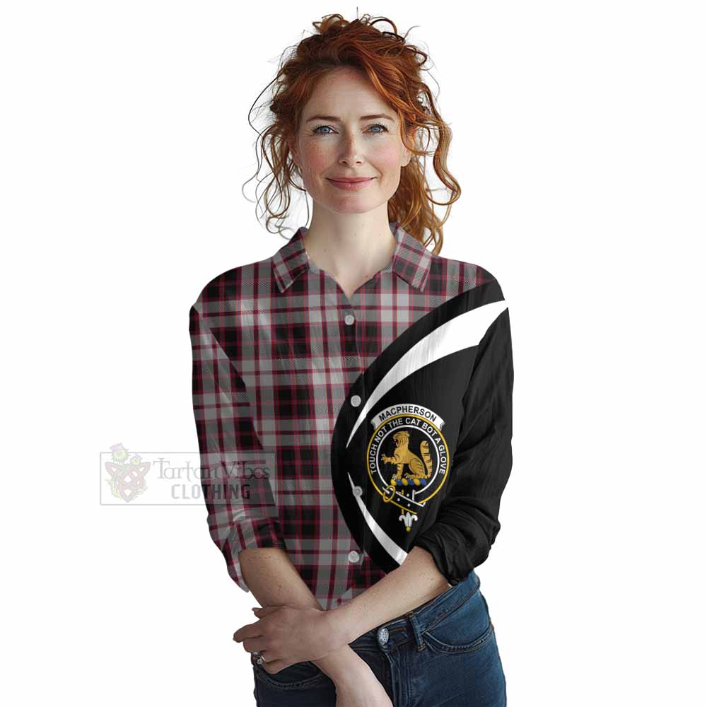 Tartan Vibes Clothing MacPherson (McPherson) Tartan Women's Casual Shirt with Family Crest Circle Style