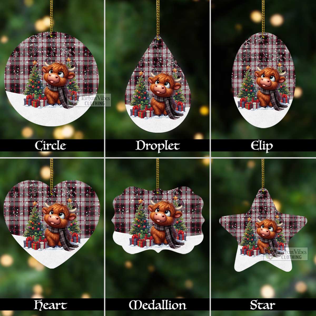 Tartan Vibes Clothing MacPherson (McPherson) Tartan Christmas Aluminium Ornament with Adorable Highland Coo