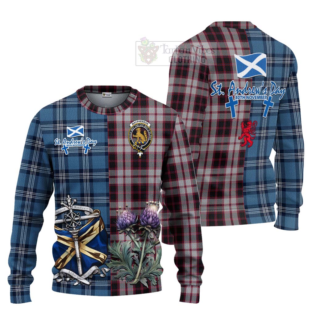 Tartan Vibes Clothing MacPherson (McPherson) Tartan Knitted Sweater Happy St. Andrew's Day Half Tartan Style