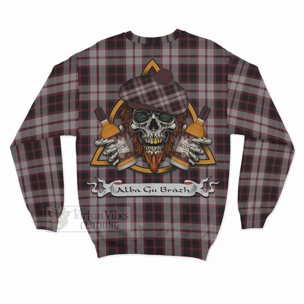 Tartan Vibes Clothing MacPherson (McPherson) Tartan Sweatshirt with Family Crest and Bearded Skull Holding Bottles of Whiskey