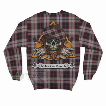 MacPherson (McPherson) Tartan Sweatshirt with Family Crest and Bearded Skull Holding Bottles of Whiskey