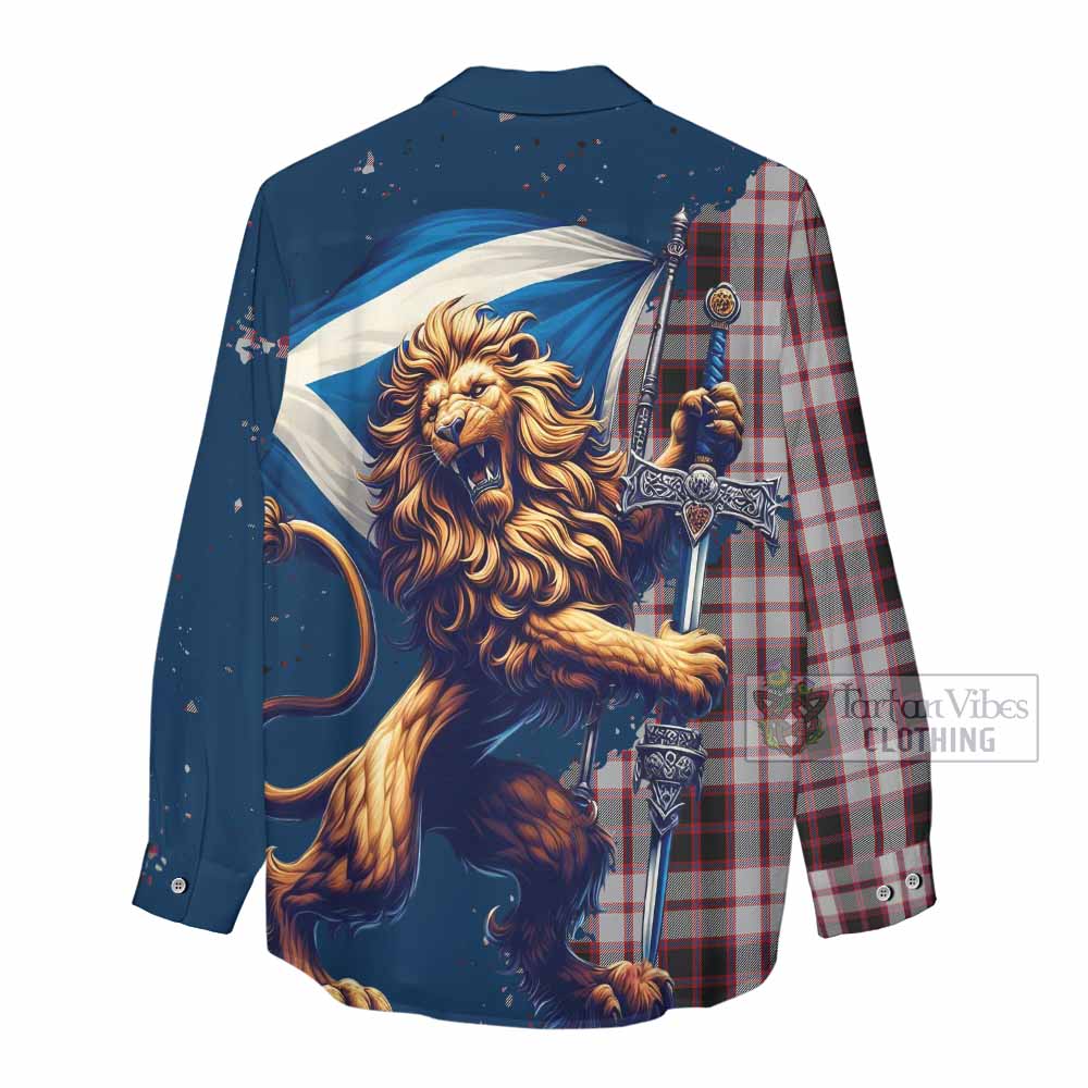 Tartan Vibes Clothing MacPherson (McPherson) Tartan Family Crest Women's Casual Shirt with Scottish Majestic Lion