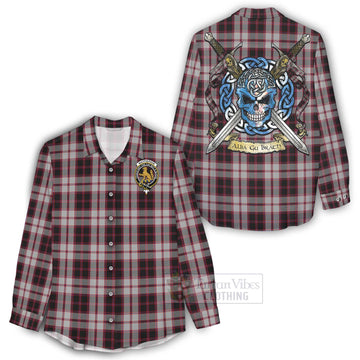 MacPherson (McPherson) Tartan Women's Casual Shirt with Family Crest Celtic Skull Style