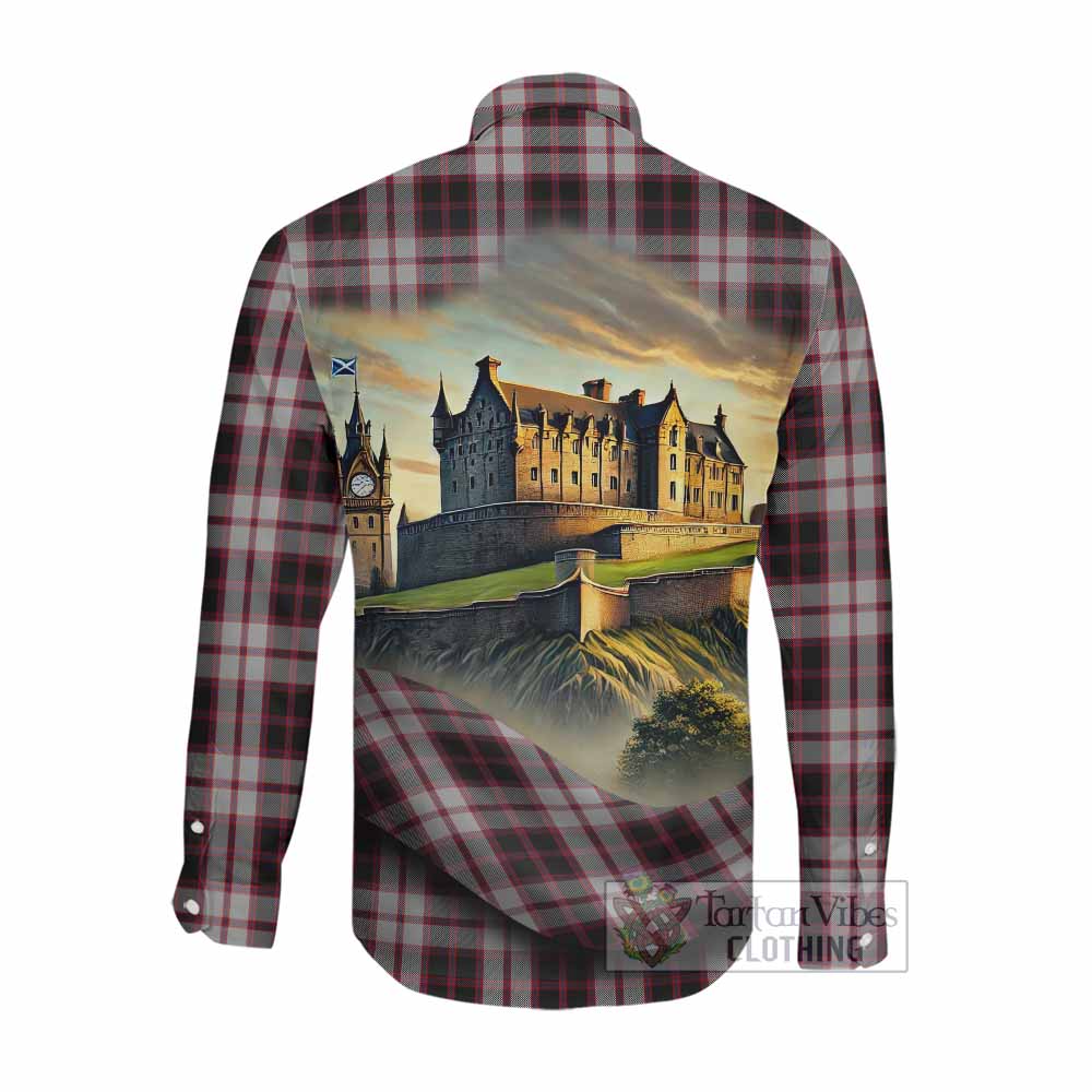 MacPherson (McPherson) Tartan Family Crest Long Sleeve Button Shirt with Scottish Ancient Castle Style Men's Shirt - Tartan Vibes Clothing