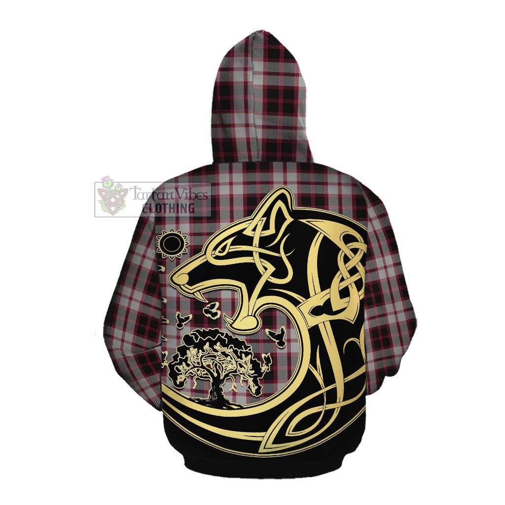 Tartan Vibes Clothing MacPherson (McPherson) Tartan Cotton Hoodie with Family Crest Celtic Wolf Style