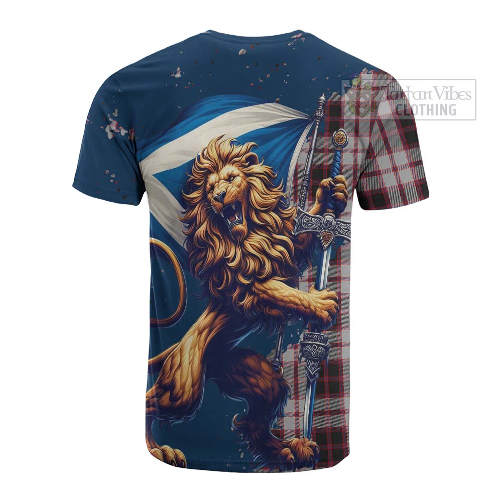 Tartan Vibes Clothing MacPherson (McPherson) Tartan Family Crest Cotton T-shirt with Scottish Majestic Lion