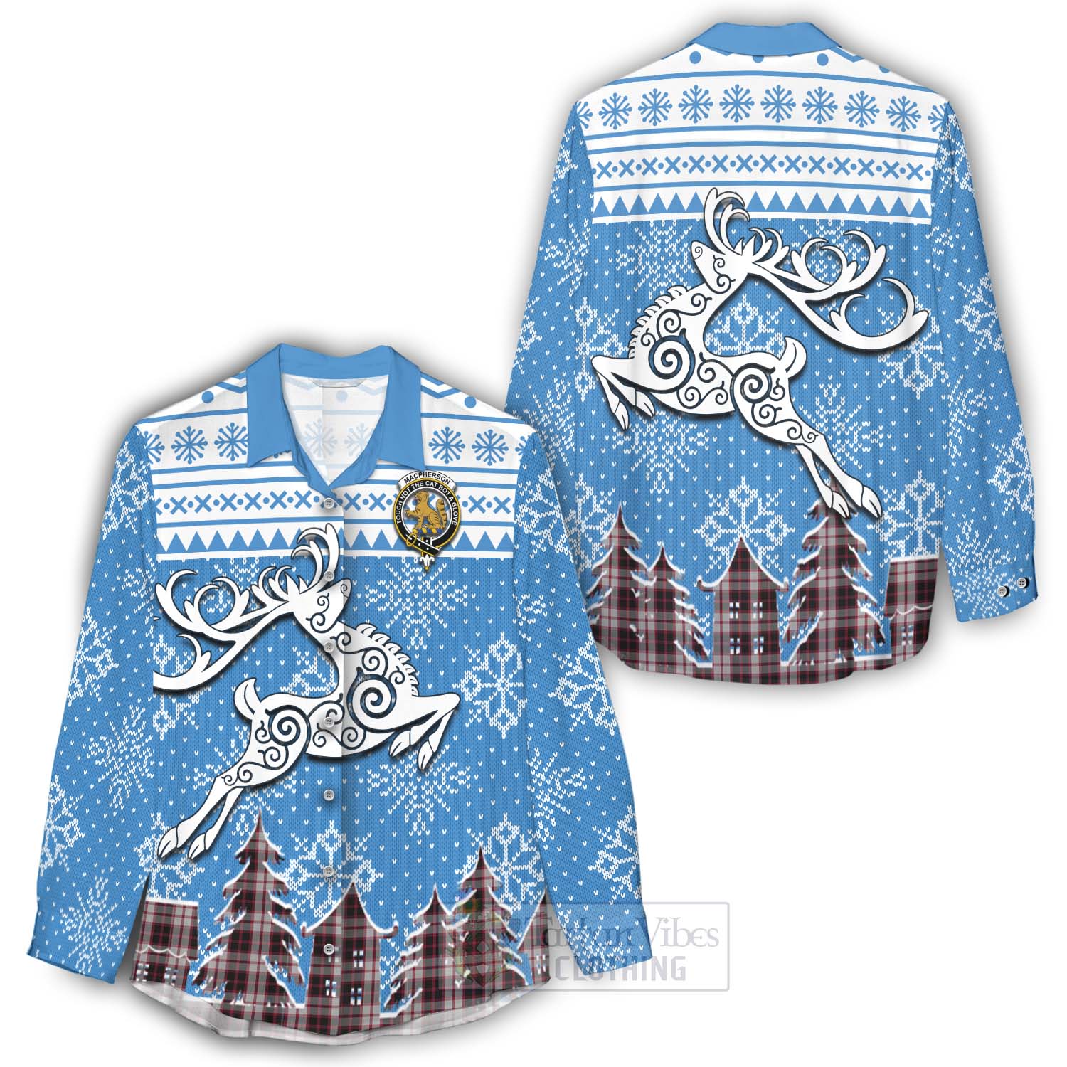 Tartan Vibes Clothing MacPherson (McPherson) Clan Christmas Women's Casual Shirt Celtic Reindeer Style