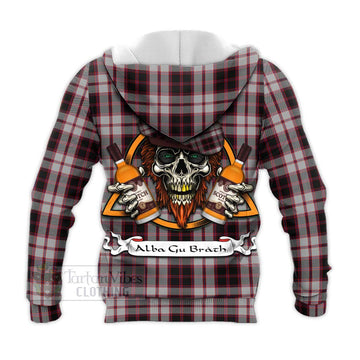 MacPherson (McPherson) Tartan Knitted Hoodie with Family Crest and Bearded Skull Holding Bottles of Whiskey