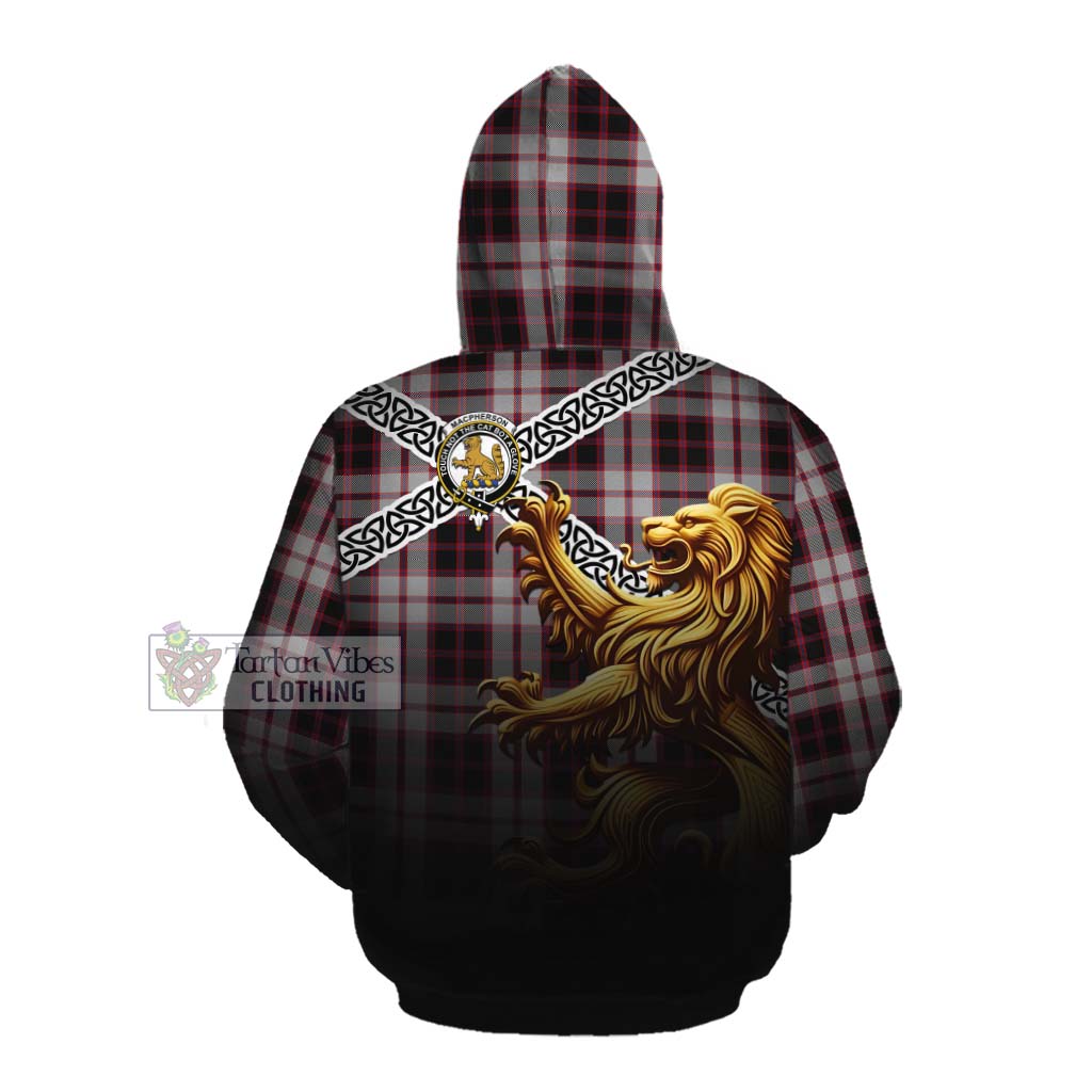 MacPherson (McPherson) Crest Tartan Cotton Hoodie with Golden Lion Emblem Celtic Style Pullover Hoodie - Tartan Vibes Clothing
