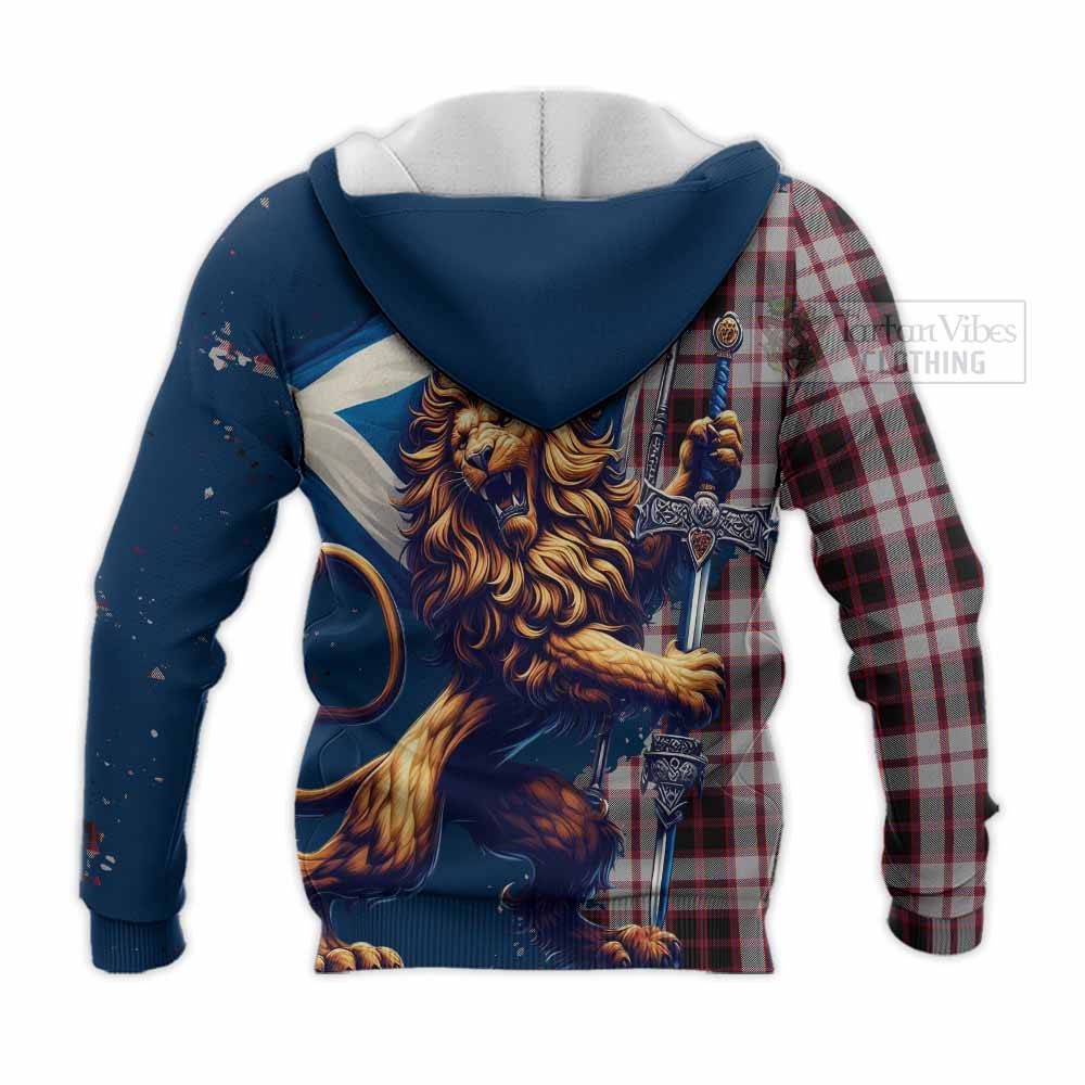 Tartan Vibes Clothing MacPherson (McPherson) Tartan Family Crest Knitted Hoodie with Scottish Majestic Lion