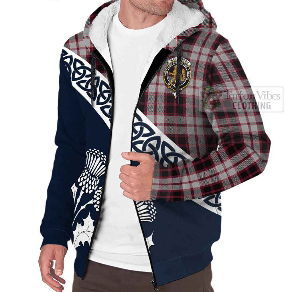 Tartan Vibes Clothing MacPherson (McPherson) Tartan Sherpa Hoodie Featuring Thistle and Scotland Map