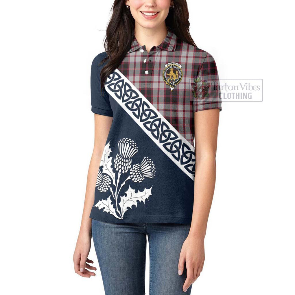 Tartan Vibes Clothing MacPherson (McPherson) Tartan Women's Polo Shirt Featuring Thistle and Scotland Map