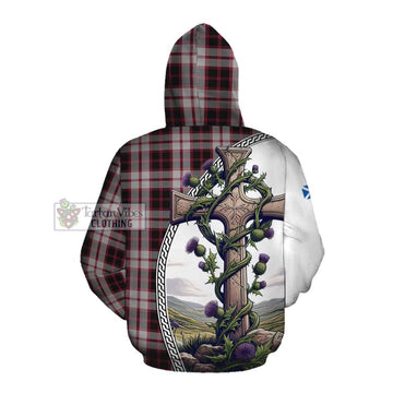 MacPherson (McPherson) Tartan Cotton Hoodie with Family Crest and St. Andrew's Cross Accented by Thistle Vines