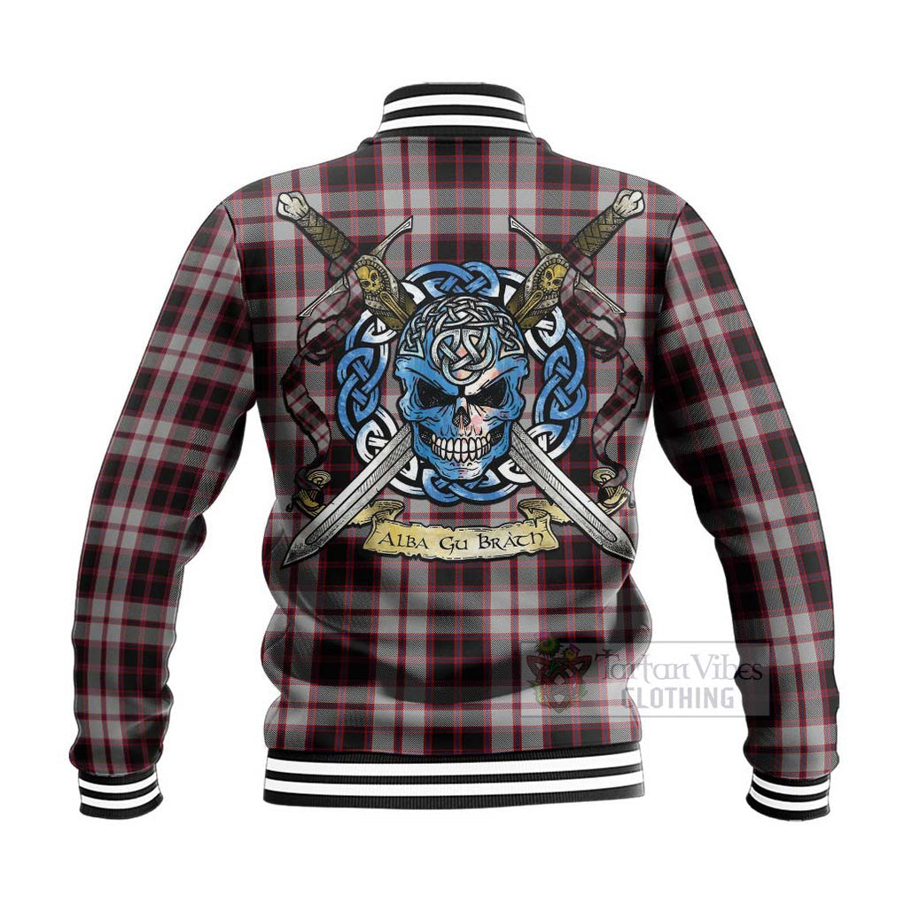 Tartan Vibes Clothing MacPherson (McPherson) Tartan Baseball Jacket with Family Crest Celtic Skull Style