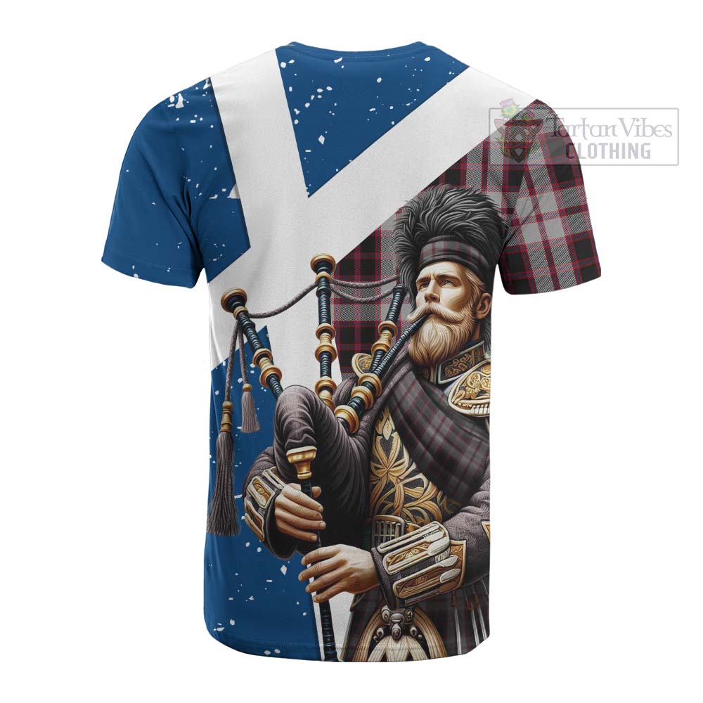 Tartan Vibes Clothing MacPherson (McPherson) Tartan Cotton T-shirt with Family Crest Scottish Bagpiper Vibes