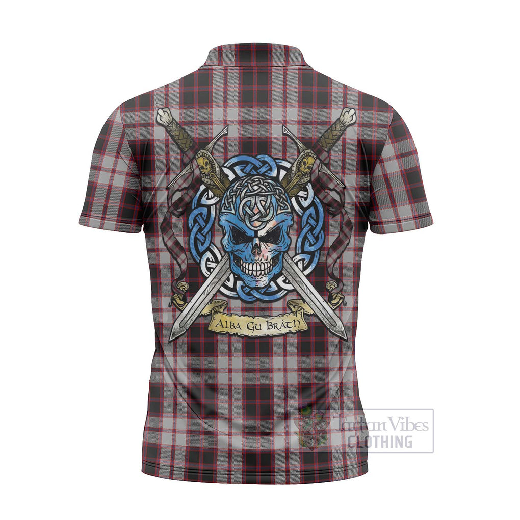 Tartan Vibes Clothing MacPherson (McPherson) Tartan Zipper Polo Shirt with Family Crest Celtic Skull Style