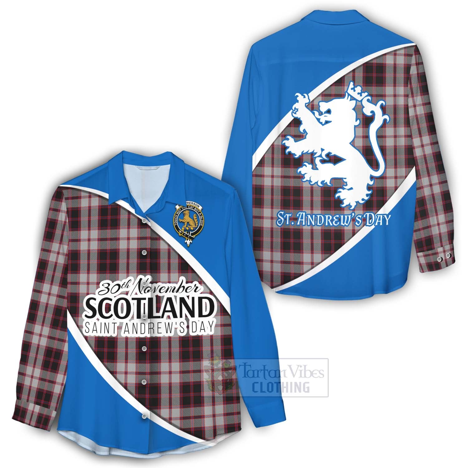 Tartan Vibes Clothing MacPherson (McPherson) Family Crest Tartan Women's Casual Shirt Celebrate Saint Andrew's Day in Style