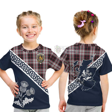 MacPherson (McPherson) Tartan Kid T-Shirt Featuring Thistle and Scotland Map