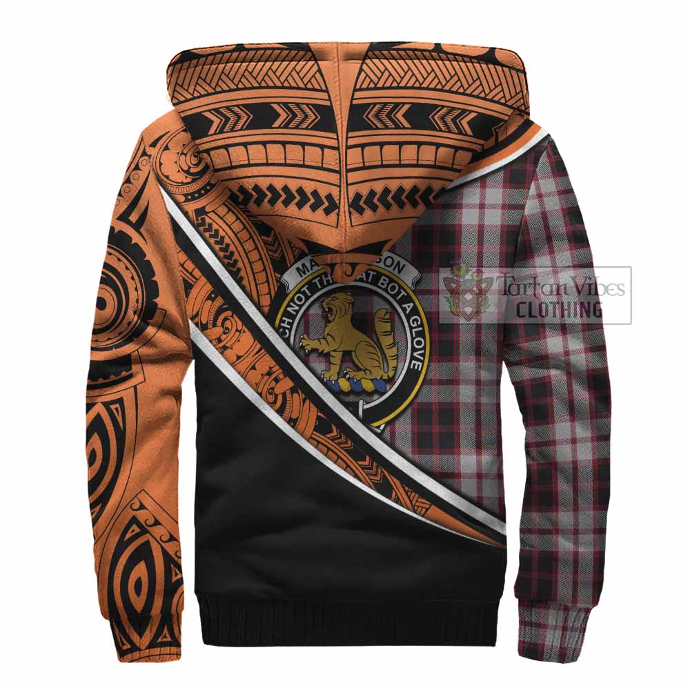 Tartan Vibes Clothing MacPherson (McPherson) Crest Tartan Sherpa Hoodie with Maori Tattoo Style - Orange Version