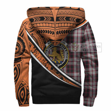 MacPherson (McPherson) Crest Tartan Sherpa Hoodie with Polynesian Vibes Style - Orange Version