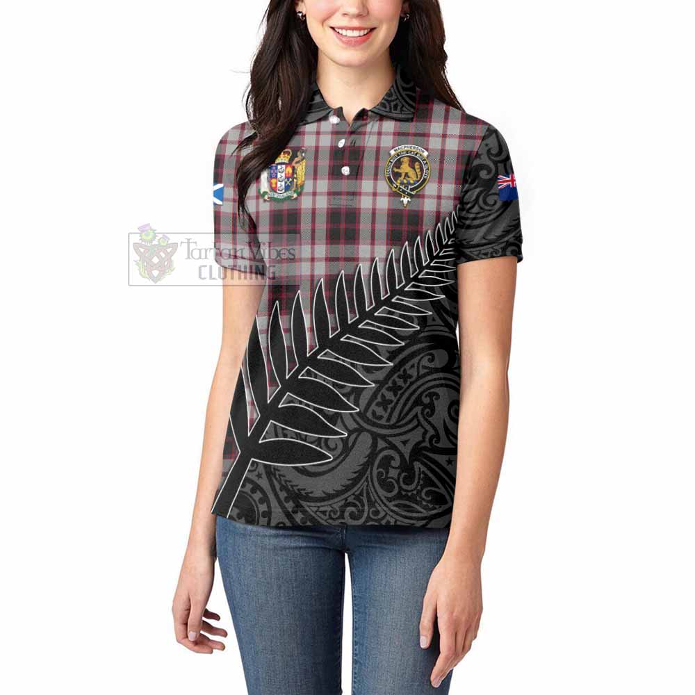 Tartan Vibes Clothing MacPherson (McPherson) Crest Tartan Women's Polo Shirt with New Zealand Silver Fern Half Style