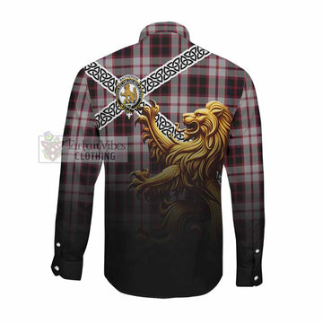 MacPherson (McPherson) Crest Tartan Long Sleeve Button Shirt with Golden Lion Emblem Celtic Style Men's Shirt - Tartan Vibes Clothing