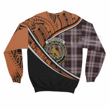 MacPherson (McPherson) Crest Tartan Sweatshirt with Polynesian Vibes Style - Orange Version