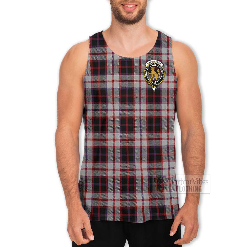 Tartan Vibes Clothing MacPherson (McPherson) Tartan Men's Tank Top with Family Crest and Bearded Skull Holding Bottles of Whiskey