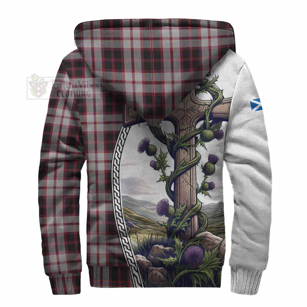 Tartan Vibes Clothing MacPherson (McPherson) Tartan Sherpa Hoodie with Family Crest and St. Andrew's Cross Accented by Thistle Vines